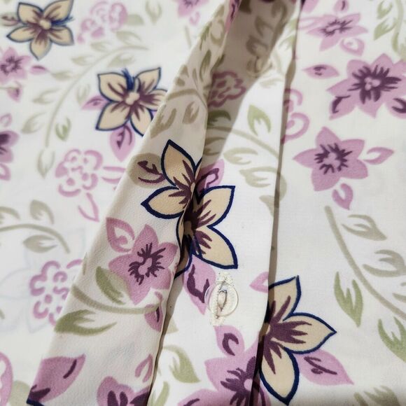 Classic Collection Shirt For Women 1X White Floral Hidden Buttons Lightweight - Picture 8 of 12